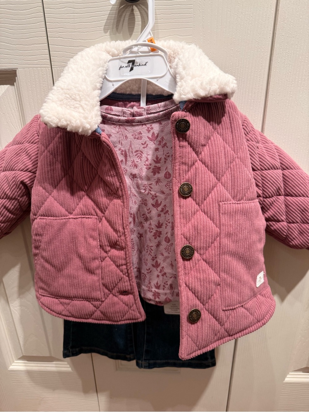 7 For All Mankind Pink Quilted Sherpa-Collar Jacket